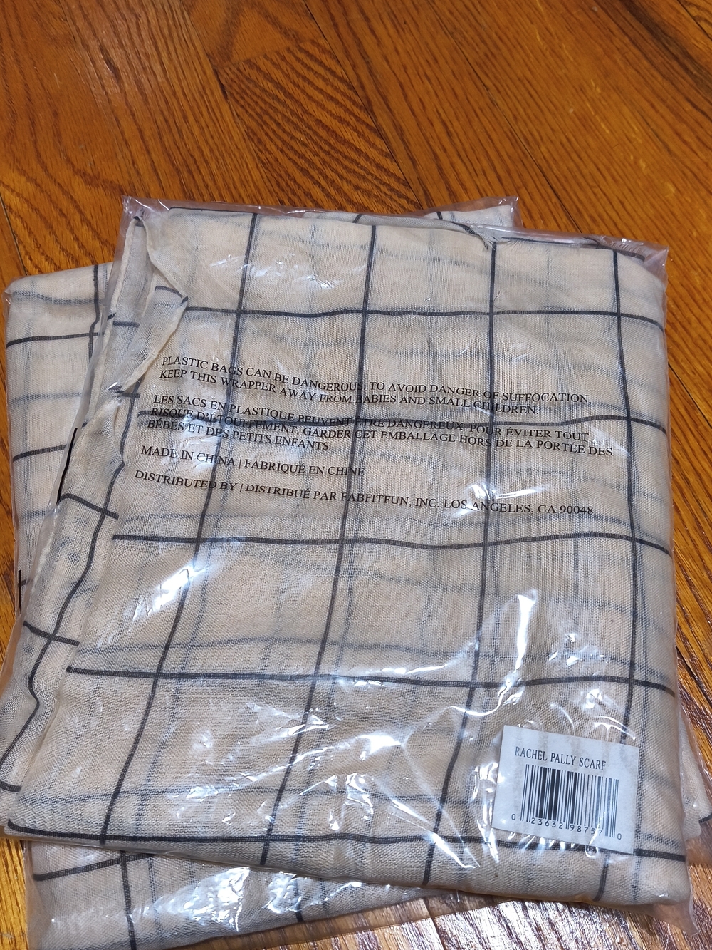 Rachel Pally Beige Scarf with Black Windowpane Grid